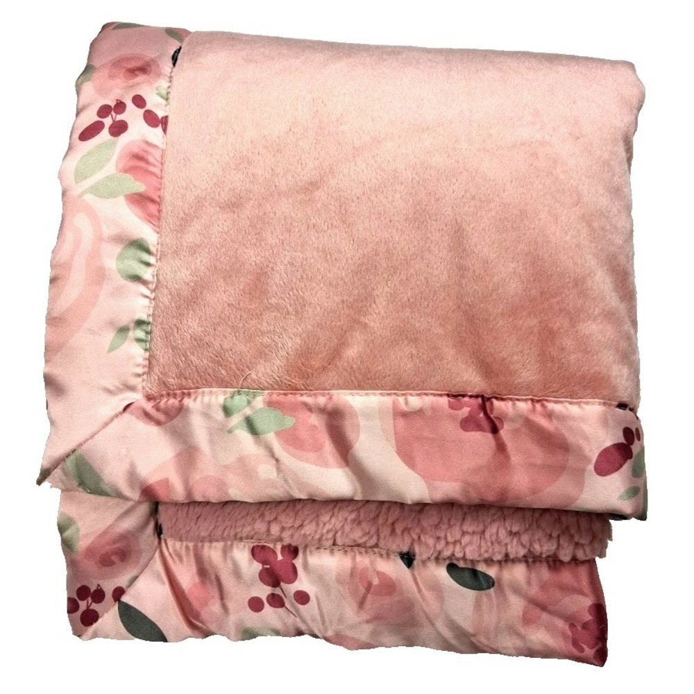 Modern Moments Gerber Pink Plush Baby Blanket Roses Satin Trim Lovey 30x40 Girl
